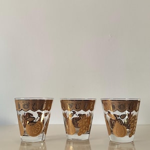 Vintage Culver Glasses Gold Fruit Motiff -  Epic Mid Century Barware - Excellent Condition - Set of 3