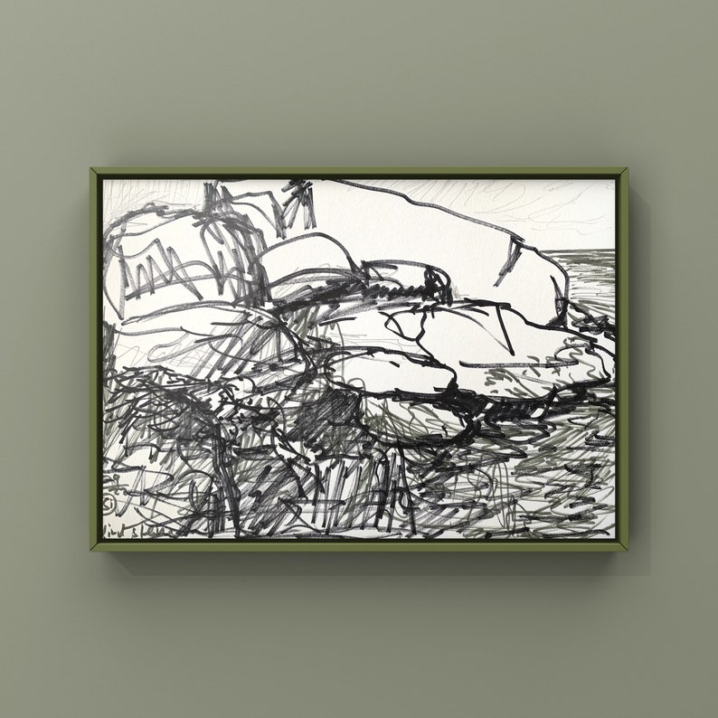 Originalzeichnung Marker und Bleistift auf Papier. 29,7x21cm. Wind/Steine/Wellen BORNHOLM image 1
