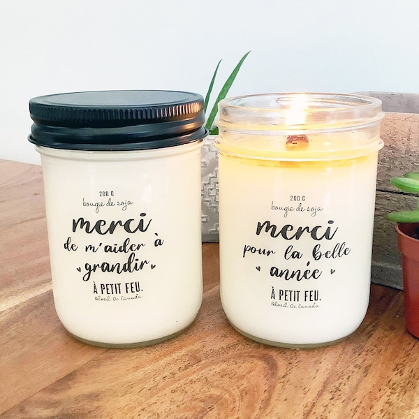 Merci de m'aider à grandir / Merci pour la belle année - gift candles for teachers, nanny, daycare workers