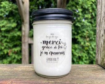 Merci  grâce à toi je m'épanouis - FRENCH - gift candles for teachers, nanny, daycare workers