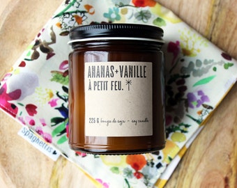 Ananas + Vanille ( Pineapple + Vanilla)   soy candle - amber jar 9oz. wooden wick