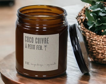 COCO CUIVRE ( coconut copper)  soy candle - amber jar 9oz. wooden wick