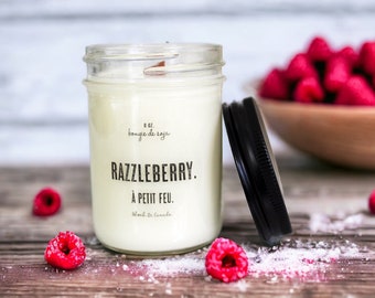 Razzleberry Fruity Candle with Natural Soy Wax and Wood Wick, 8oz