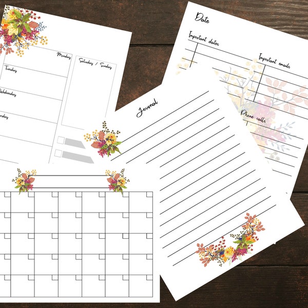 Planner printable, 2020 planner, journal, planner pages, calendar, daily planner, daily organization, planner inserts, watercolor floral