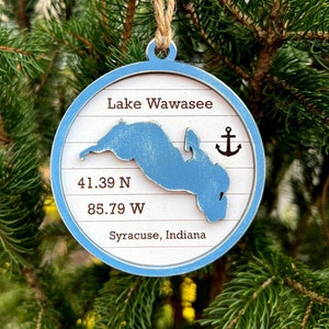 LAKE WAWASEE Keepsake Christmas Ornament  | Laser Cut | Wood | Hand Painted