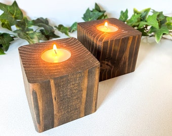 2 Wood Candle Holder | Rustic Home Decor | Wooden Candle Holder | Wedding Decoration Gift | Tealight Candle Holder