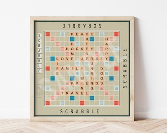Scrabble Board Wall Art, Custom Board Game Poster, Personalized Scrabble Poster, Scrabble Tile Print