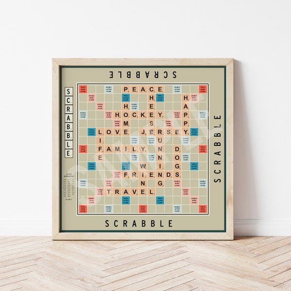 Scrabble Board Wall Art, Affiche de jeu de société personnalisée, Affiche personnalisée de Scrabble, Scrabble Tile Print