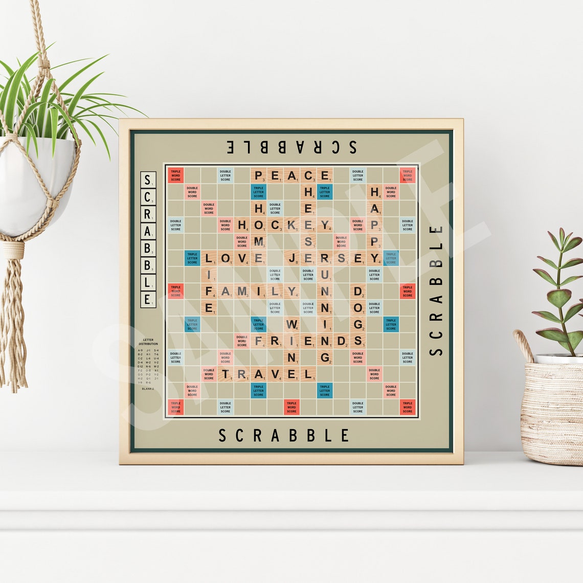 Scrabble Board Wall Art, Custom Board Game Poster, Personalized
