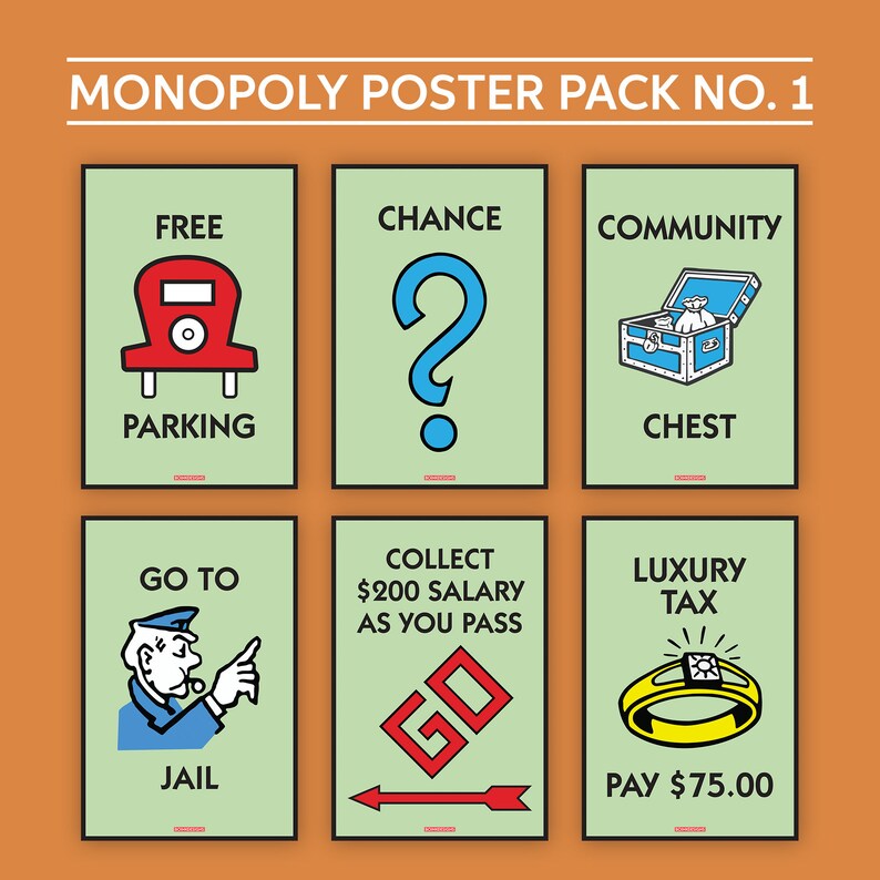 Cartel monopolístico 6Pack // Monopoly Art Prints // Etsy