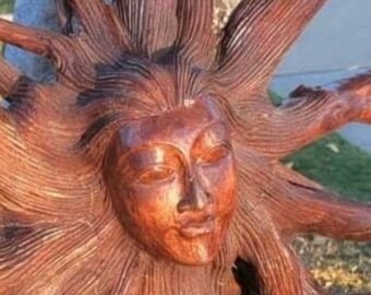 LARGE 4 foot root wall art sculpture sun burst natural branches live edge wood face fantasy celestial teak acacia mango decor bohemian