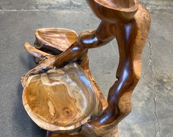 Teak Root Statue With Bowls