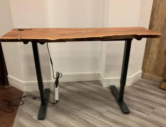 Live Edge Acacia Sit Stand Electric motorized Desk. L 60 D Between