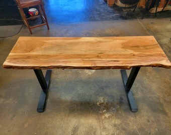 Live Edge Acacia Sit Stand Electric/motorized Desk. L 60" D between 18"-21"