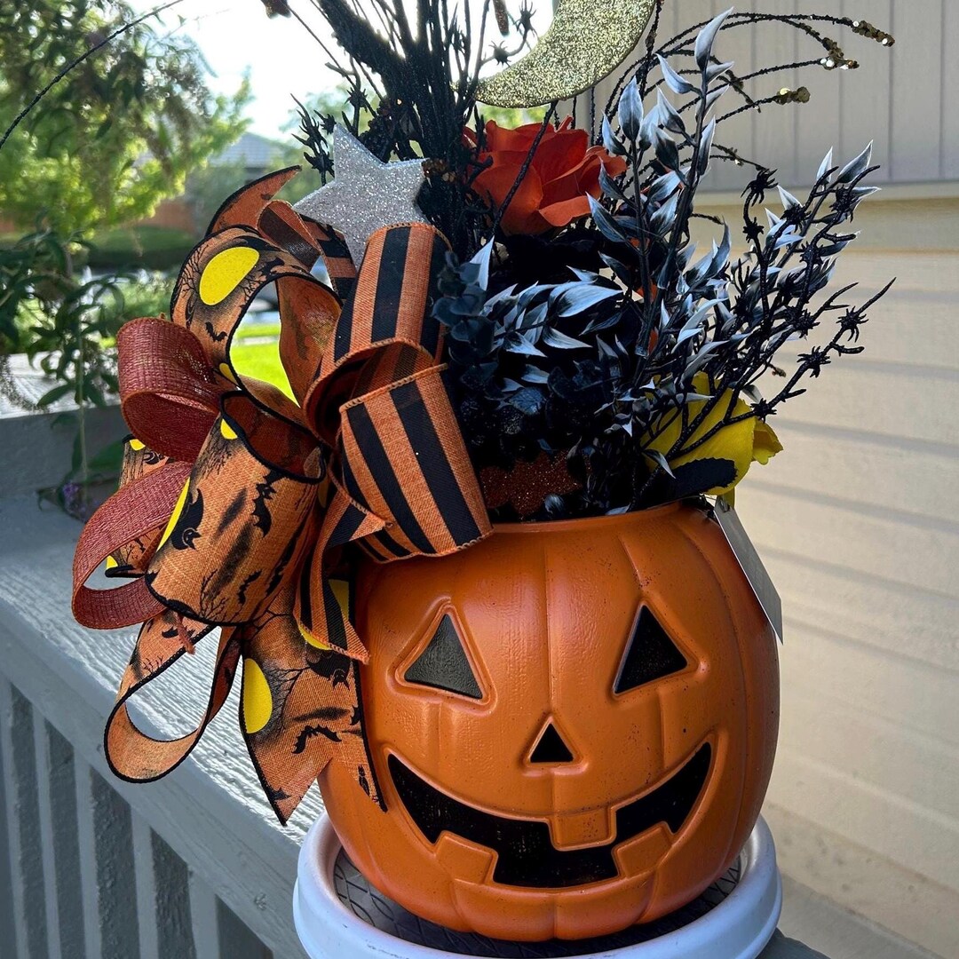 Halloween Pumpkin Floral Centerpiece | Jack O Lantern Arrangement ...