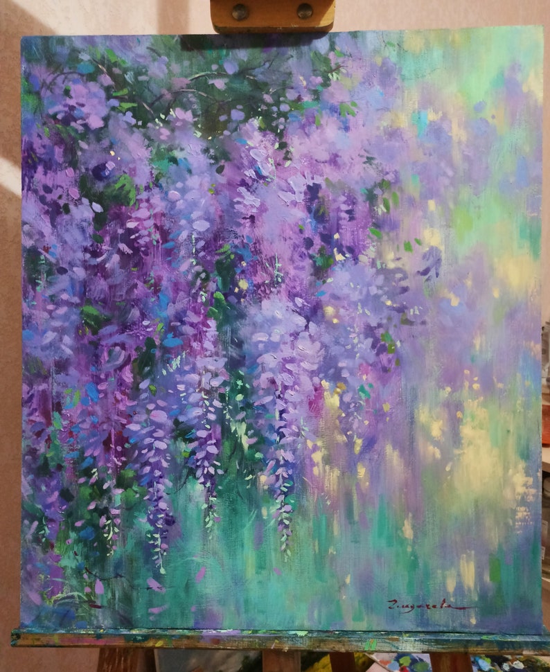 Impressionistic oil painting Wisteria Floral motifes Oil art Oil on canvas Modern painting fine art Acrylic painting