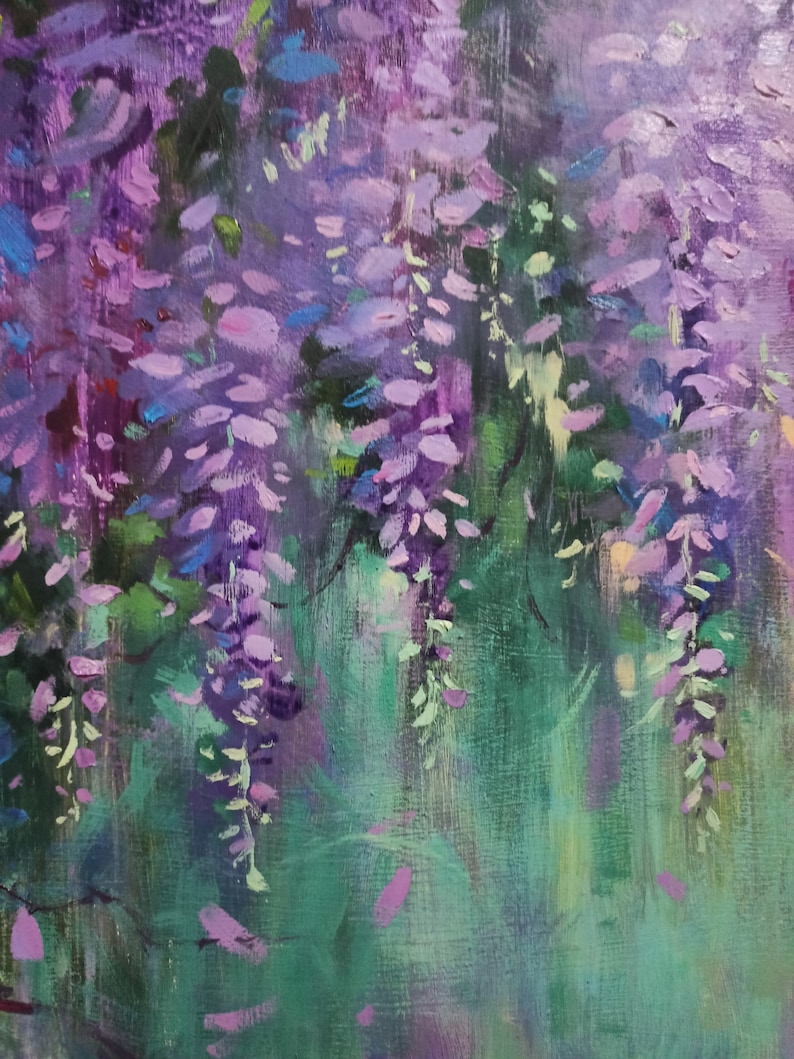 Impressionistic oil painting Wisteria Floral motifes Oil art Oil on canvas Modern painting fine art Acrylic painting