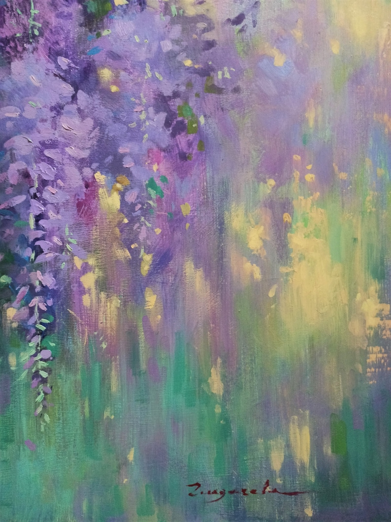 Impressionistic oil painting Wisteria Floral motifes Oil art Oil on canvas Modern painting fine art Acrylic painting