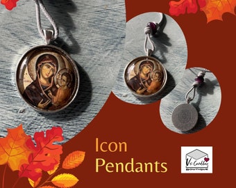 Virgin Mary and Christ Icon Pendant: Orthodox Car Charm