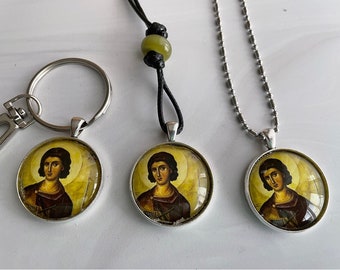 St Phanourios Icon Pendant: Orthodox Car Rearview Mirror Charm