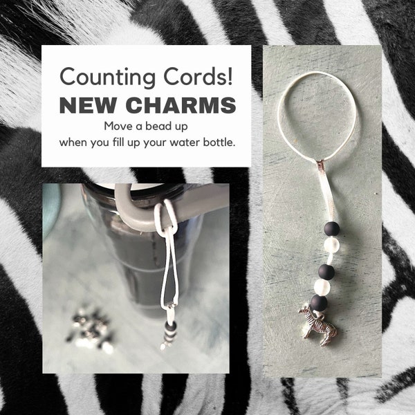 Zebra/ Be Unique/ Healthy Reminder with Glass Beads/ Refill Counting Cord to Attach to Finger Loop on Water Bottle