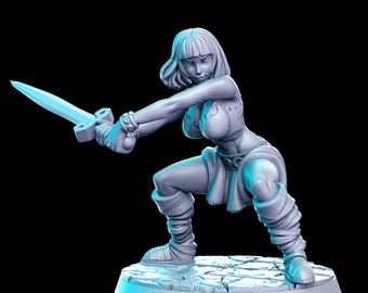 Female Barbarian - Witcher Contract - 3D resin printed miniature D&D Dungeons and Dragons - By RN Estudio