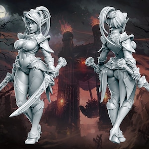 Mariya - Dark Elf - 3D printed resin miniature for tabletop games, Dungeons and Dragons-RN Estudio