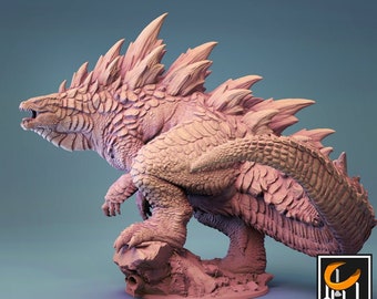 Godzilla - Gojira - Miniature imprimée en 3D en résine très détaillée - Donjons et Dragons - Seigneur de l'impression - Diamètre de base 4"/10 cm