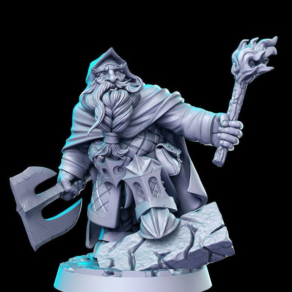 Balin with Axe and Torch - Against the Shadows - 3D printed resin miniature for Dungeons and Dragons - RN Estudio