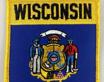 Wisconsin State Shield Patch Badge Embroidered Iron On Applique USA United States of America