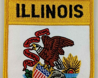 Illinois State Shield Patch Badge Embroidered Iron On Applique USA United States of America