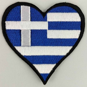 Greece Heart Flag Patch Badge Embroidered Iron On Applique C/P