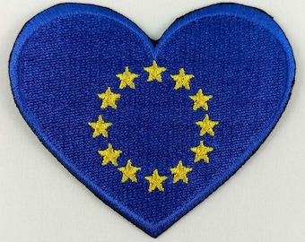 European Union EU Heart Flag Patch Badge Embroidered Iron On Applique C/P