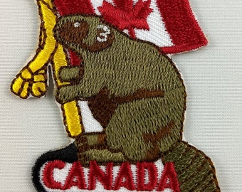 Beaver with Canada Canadian Flag Patch Badge Embroidered Iron On Applique