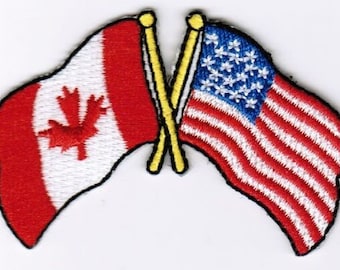 Canada / Usa Flag Patch Badge Embroidered Iron On Applique