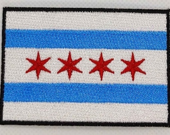 Chicago City Flag Patch Badge Embroidered Iron On Illinois Applique 3 Inches x Proportion C/P