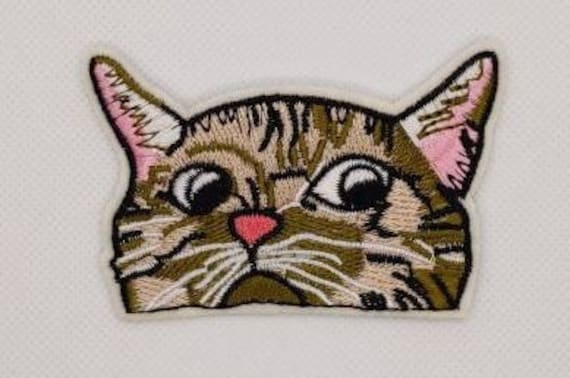 Cat Leering Peeping patch Embroidered Iron On Badge Applique C/P