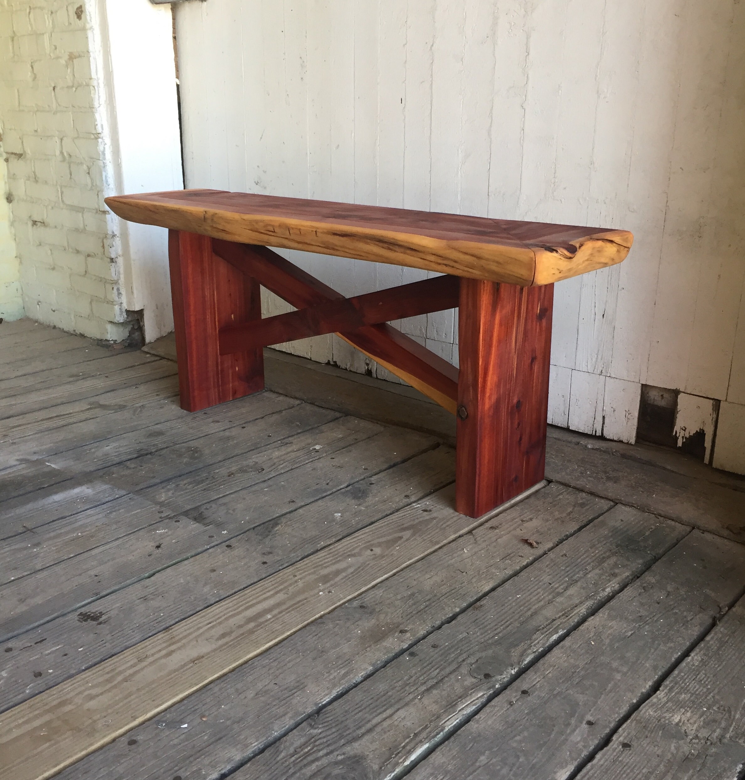 Live Edge Cedar CrossBase Bench / Entry Way Bench Etsy