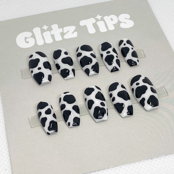Cow false nails | Custom Painted Fake Nails Choose Size and Shape