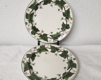 Set of 2 Wedgwood Napoleon Ivy Green Queensware 8” Salad Plates