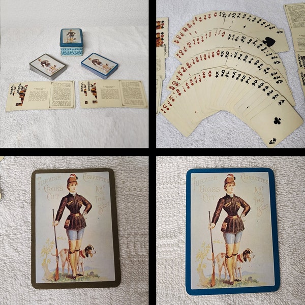 Vintage Turkish Cross Cut Cigarette Playing Cards in Tin ~ Tobacciana, Dog, Poker