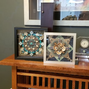 Shadowbox art, handmade, boho, seashell art, mandala art, collage, mixed media, shadowbox