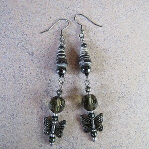 butterfly Earrings, hand made dangle earrings, hand made paper beads, light weight, great holiday day gift idea