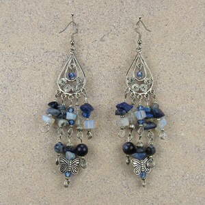 Earrings, chandelier, handmade, semiprecious stones, sodalite