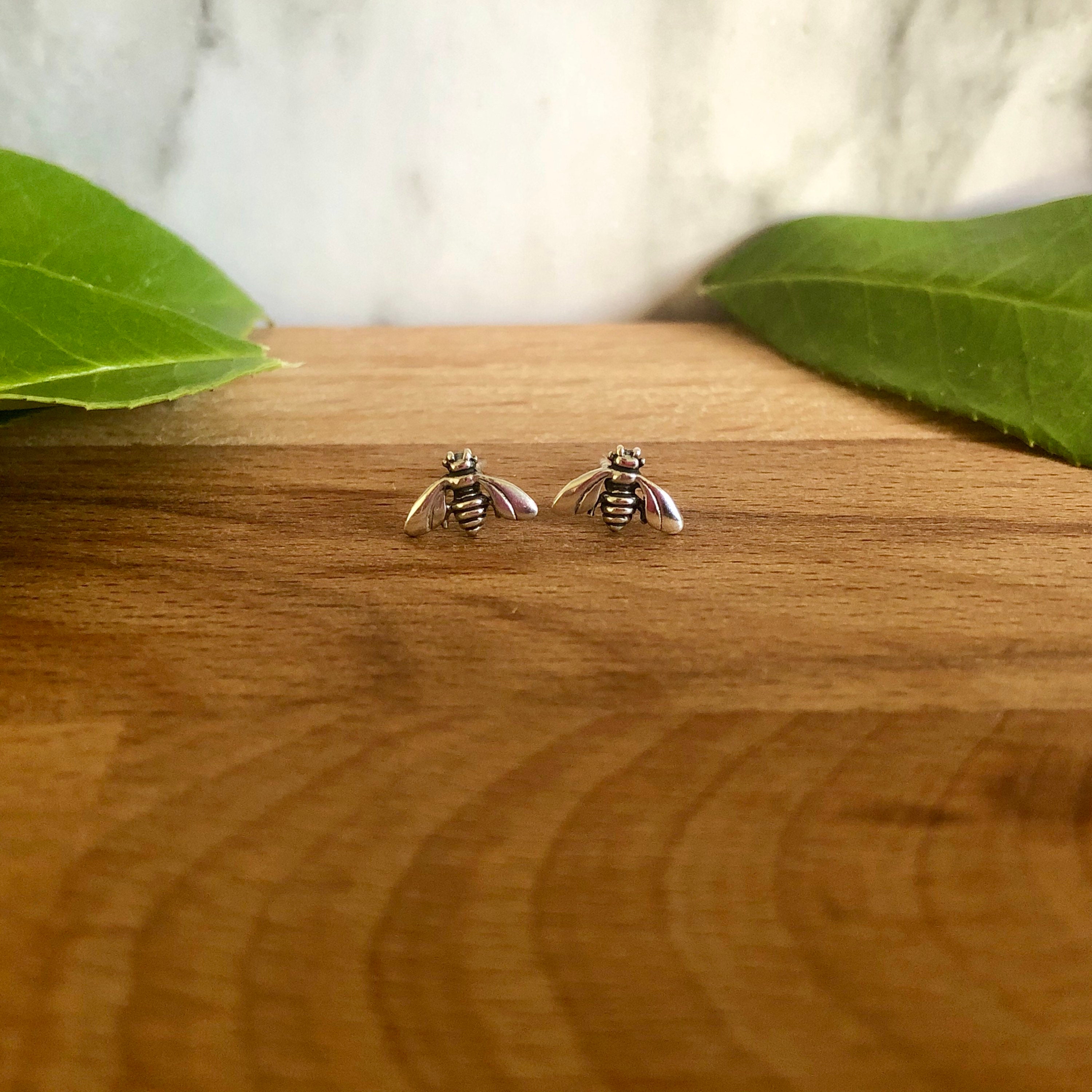 Tiny Sterling Silver Bee Stud Earrings
