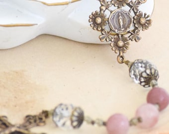 Our Lady's Garden Miraculous Medal Catholic Rosary in Rose Aventurine - Rosary Beads - Confirmation Gift - First Communion - Pink Rosary