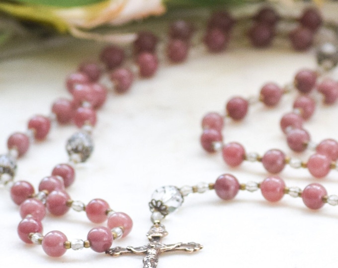 First Communion Rosary in Pink Dusty Rose- Rosary - Miraculous Medal Rosary - First Holy Communion