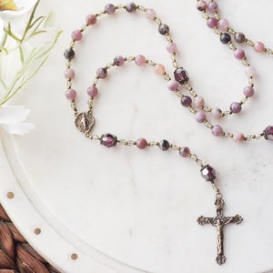 Catholic MIRACULOUS MEDAL Rosary in Purple Lepidolite and Swarovski beads - Rosary - Confirmation Gift - Catholic Gift - First Communion