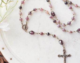 Catholic Rosary in Purple Lepidolite and Swarovski beads - Rosary - Confirmation Gift - Catholic Gift - First Communion