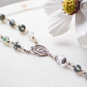 Our Lady of Guadalupe Rosary: Moss Agate & Bronze Crucifix